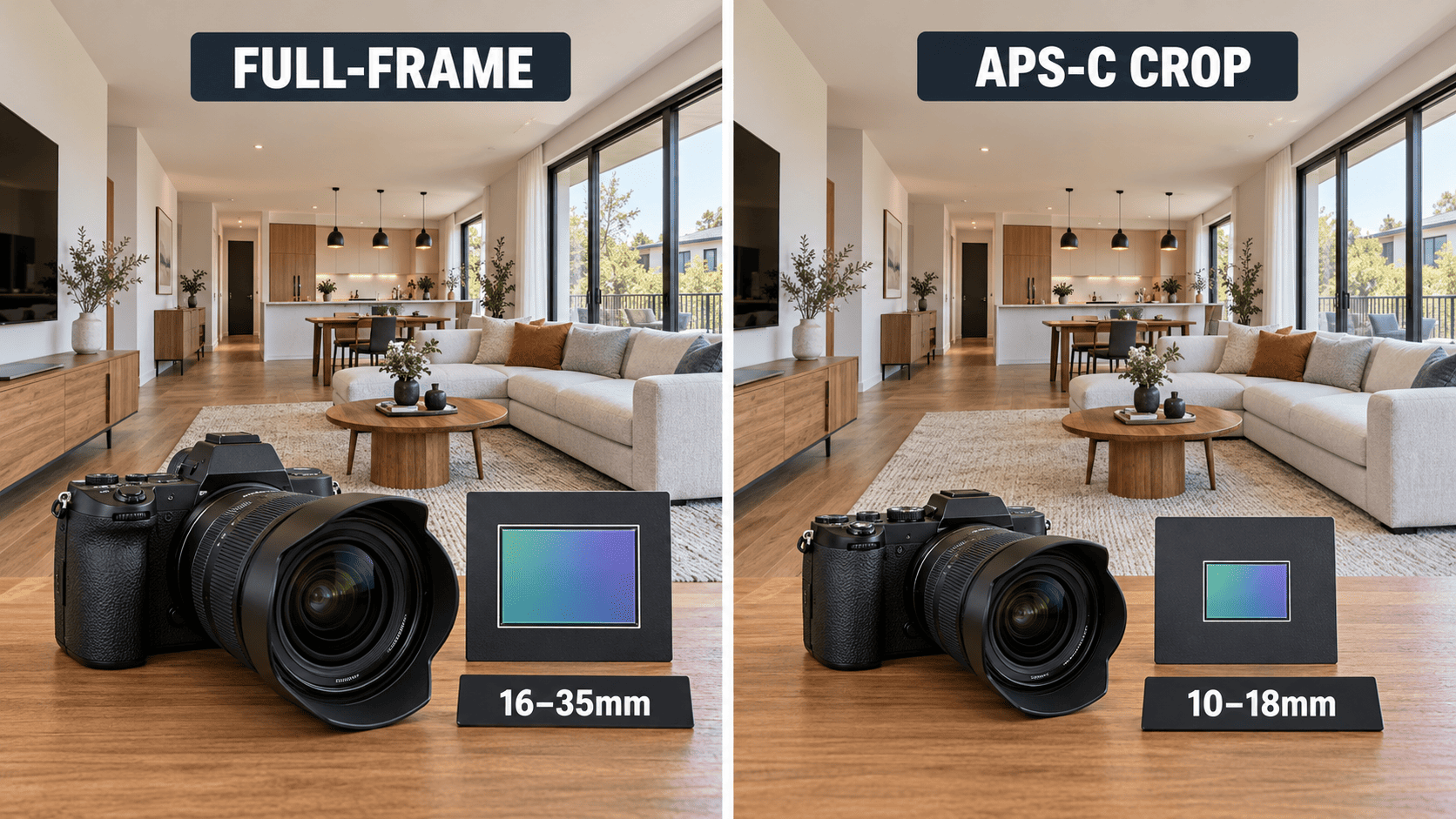 Full-frame and APS-C cameras for real estate photography