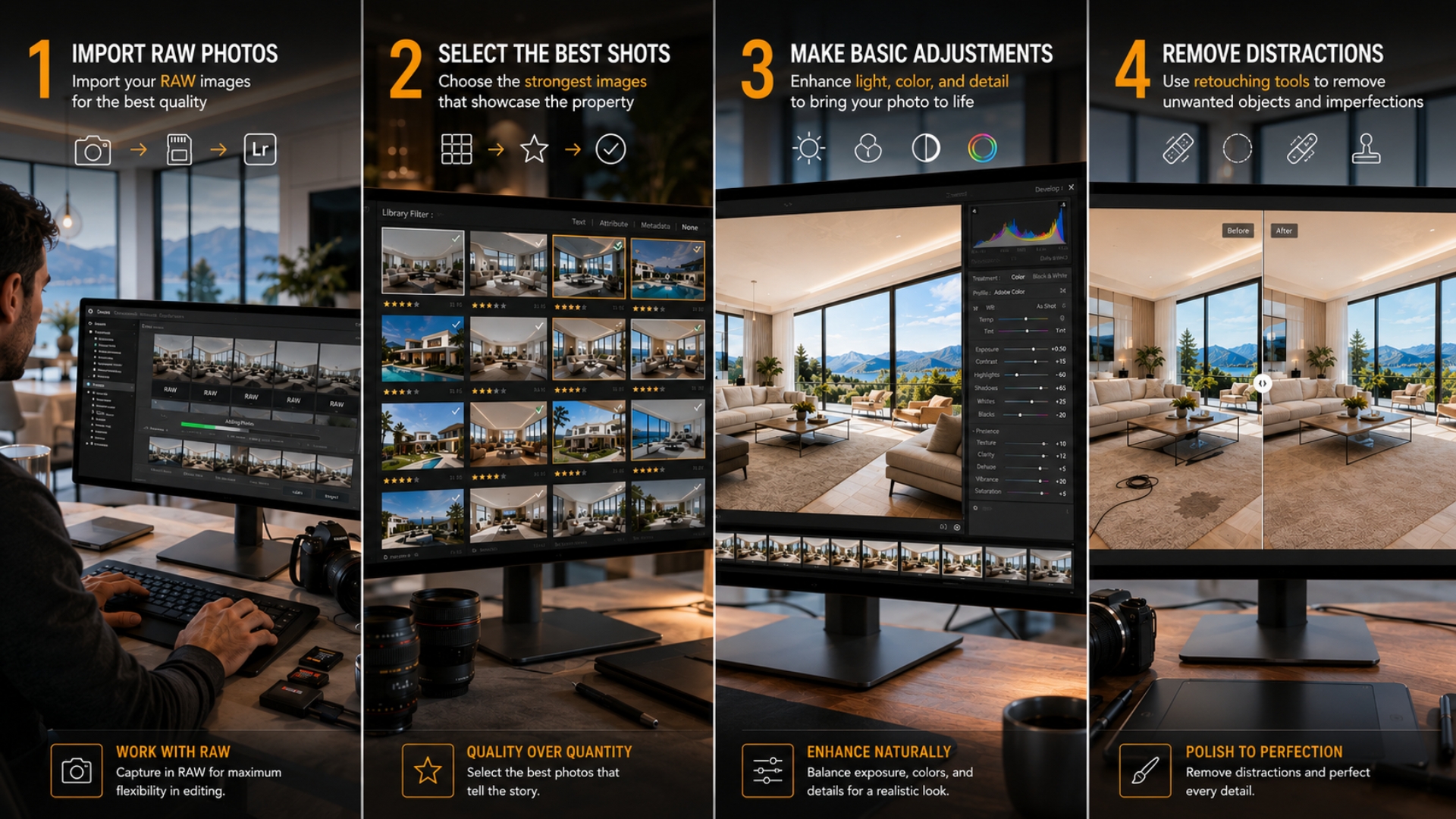 The First Four Steps to Edit One Real Estate Photo in Lightroom 